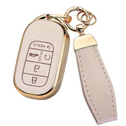 SKTLACKFB front view of beige Honda key fob cover showing button fit and gold trim