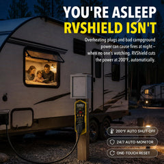 SKYFISH RVShield close-up display showing live voltage and fault codes for fast diagnosis