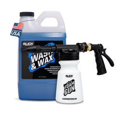 Slick Products front packaging 64oz showing bottle and included foam gun for full kit benefit