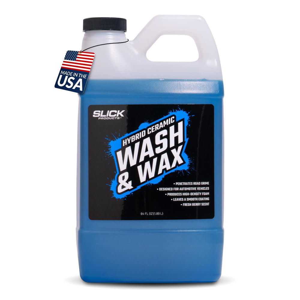 Slick Products front label on 64 oz bottle showing product name and benefits