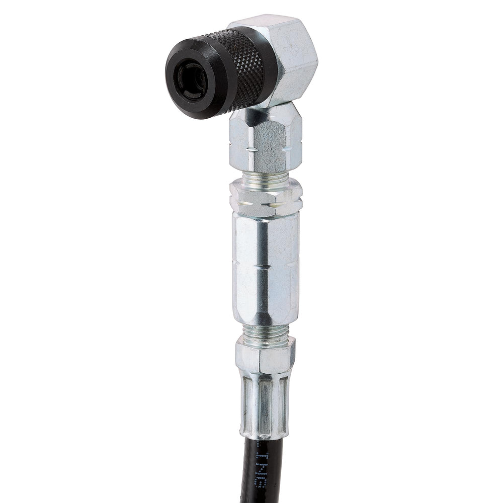Slippery Pete front view coupler attached to hose showing compact profile and easy reach