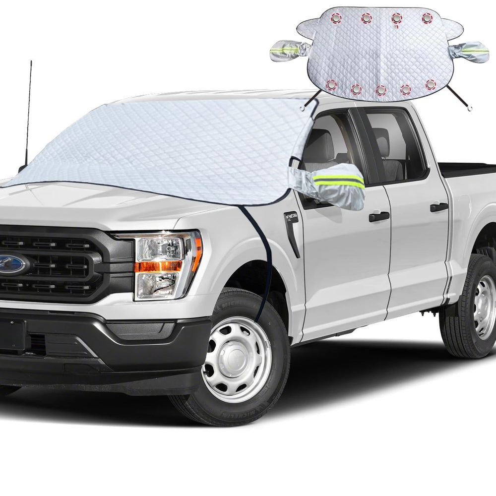 Smeyta front view showing full-coverage silver shield protecting windshield and mirrors