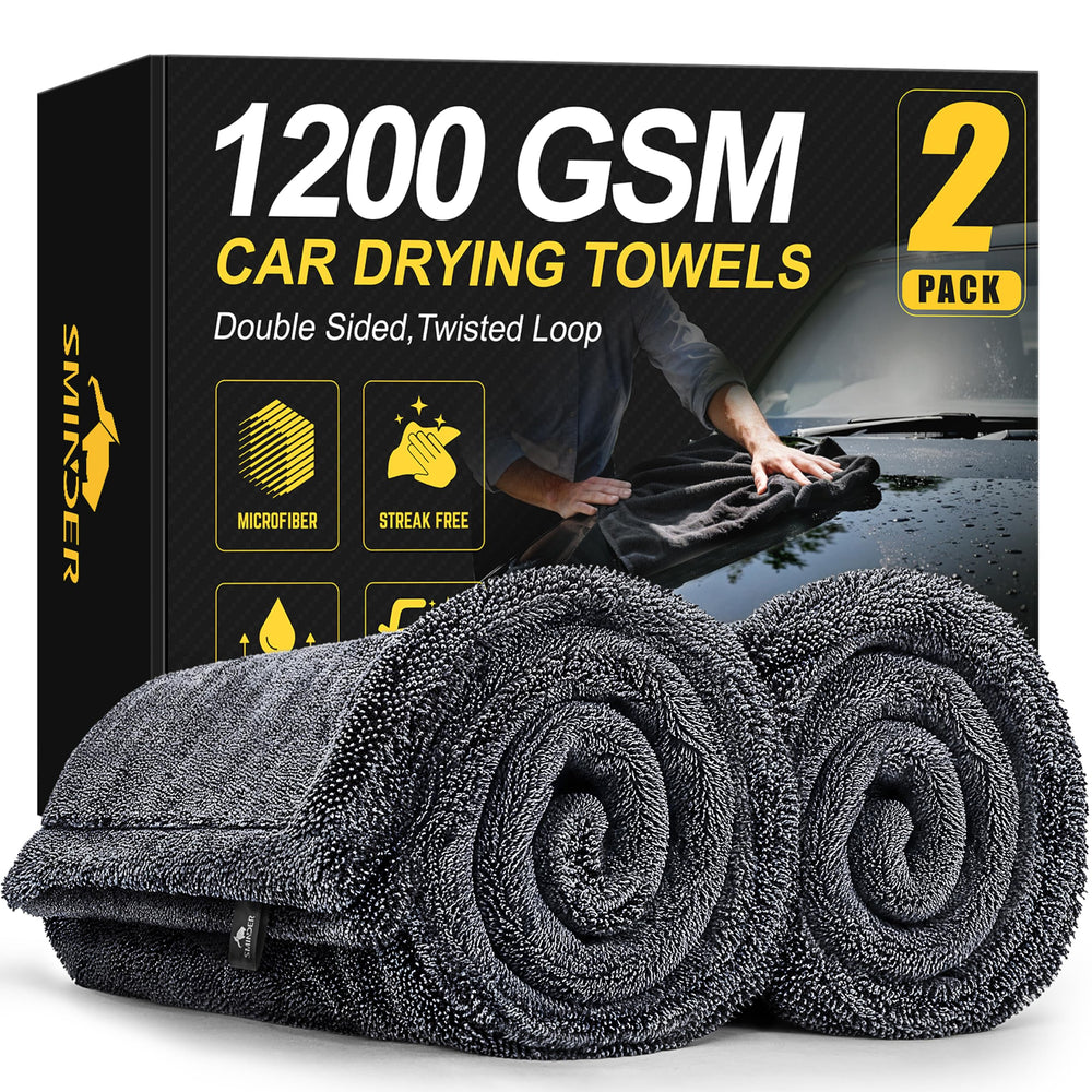 SMINDER front packaging showing two large absorbent towels and benefits