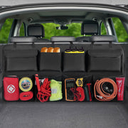Snuopfy front view of hanging organizer showing eight pockets and neat storage benefit