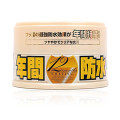 SOFT99 Fusso Coat tin front showing label and applicator, clear product identification and benefit