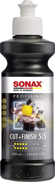 SONAX Cut & Finish 250ml front bottle view showing label and capacity benefit