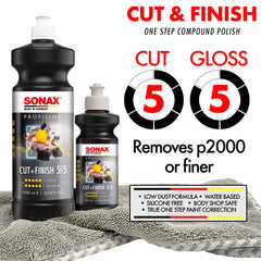 close-up of SONAX Cut & Finish texture pouring to show creamy abrasion for controlled application