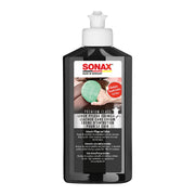 SONAX front bottle shot showing 250ml leather cream and clear label benefit