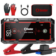 Soulor jump starter front view showing compact design and portability benefit