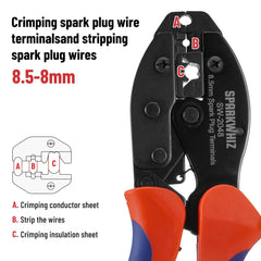 SPARKWHIZ close-up of crimper jaws and ratchet for consistent crimps