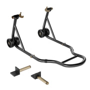 SPECSTAR front view of rear paddock stand showing stable triangular frame benefit