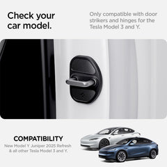 Spigen striker cover installed on Tesla door showing clean protection
