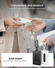 Spigen holder clipped to a carabiner in hand for easy carry and quick access benefit