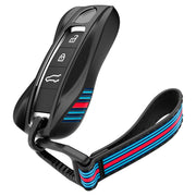 Spigen front view of Porsche key shell showing racing stripes and protective fit