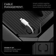 Spigen tray installed inside Tesla Cybertruck console offering clean organized storage