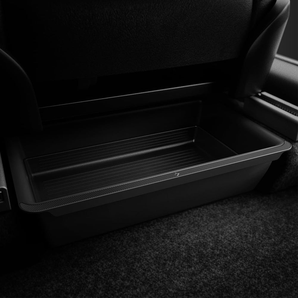 Spigen under seat organizer front view showing sleek hardshell and compact profile