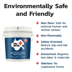 Spill Doctor soaking oil in workshop showing containment and reduced slip risk benefit