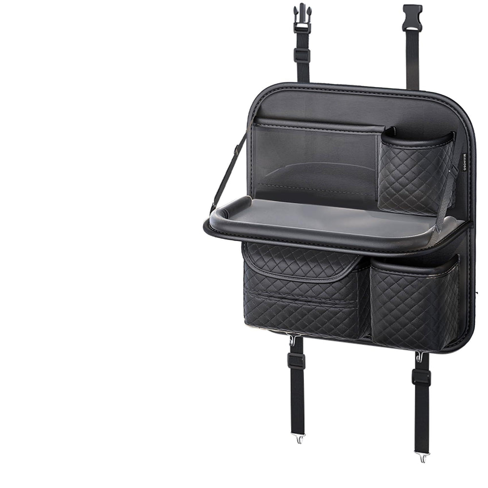 SportySizz backseat organizer front view showing pockets and tray for tidy storage