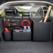 SportySizz front view of hanging trunk organizer showing tidy vertical storage and easy access