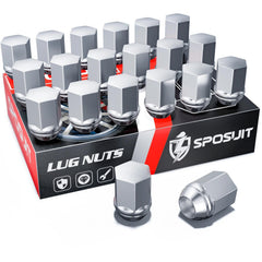 Sposuit front packaging with 20 lug nuts showing complete set and easy replacement benefit