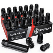 Sposuit front view of 24-piece lug nuts kit showing contents and socket for clear selection benefit