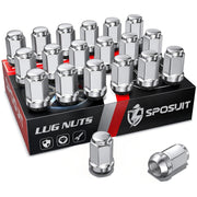 Sposuit front view of 20-piece chrome lug nut set shows polished finish and fit reassurance