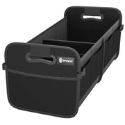 Sposuit trunk organizer front view showing full storage capacity and sleek black finish