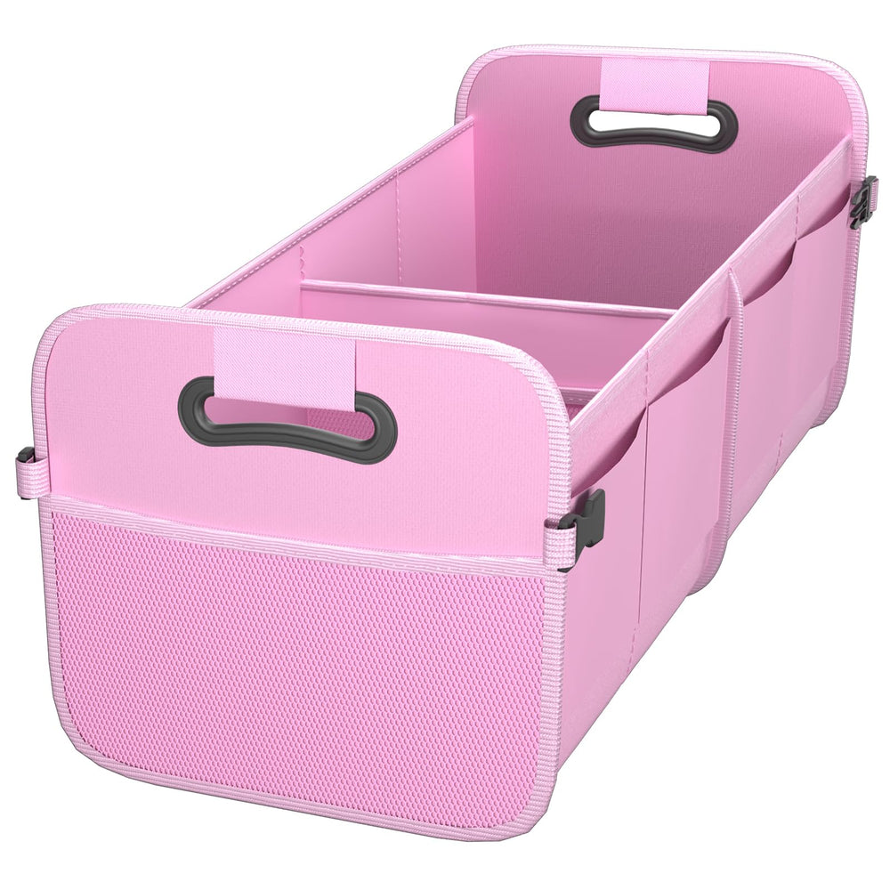 Sposuit front view showing pink trunk organizer and secure compartments for tidy storage
