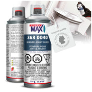 SprayMax aerosol can front view showing argent silver wheel paint benefit
