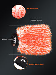 SPTA close-up of plush microfiber fibers trapping dirt, gentle finish benefit