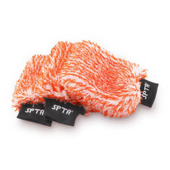 SPTA mitts front view showing three gloves and packaging, durable cleaning benefit