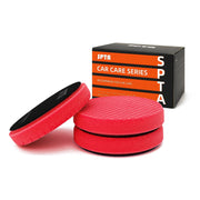 SPTA Red T10 pad front view showing face grooves and ready-to-polish benefit