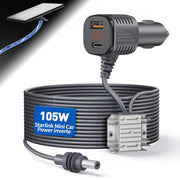 Srotime adapter front view showing ports and compact design for reliable power