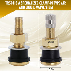 ST shengtuo TR501 valve stem installed on a truck wheel demonstrating secure clamp-style fit and leak prevention