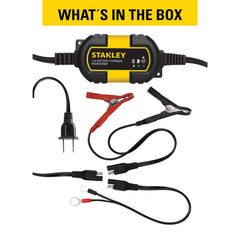 STANLEY BM1S status indicators closeup displaying charge and float mode, gives clear feedback
