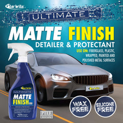 STAR BRITE spraying onto a matte car panel, shows safe cleaning and protection