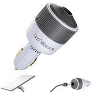 STARGEAR front adapter view showing compact plug and benefit steady 24V output