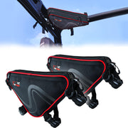 StarknightMT front view of triangle roll bar bag showing compact storage benefit
