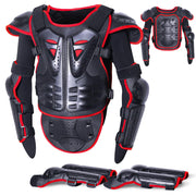 StarknightMT front view of red full-body kids armor showing coverage and protection