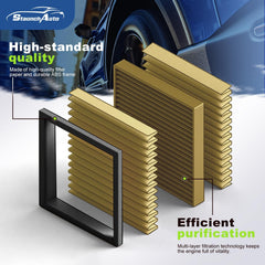 StaunchAuto cabin filter cutaway showing activated coconut-shell carbon for odor control