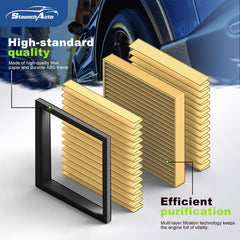 StaunchAuto cabin filter detail showing coconut-shell carbon layer removing odors effectively
