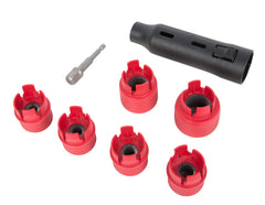 Steelman close-up of nylon cleaner head and 1/4" hex to 1/2" adapter, protects rotors while cleaning