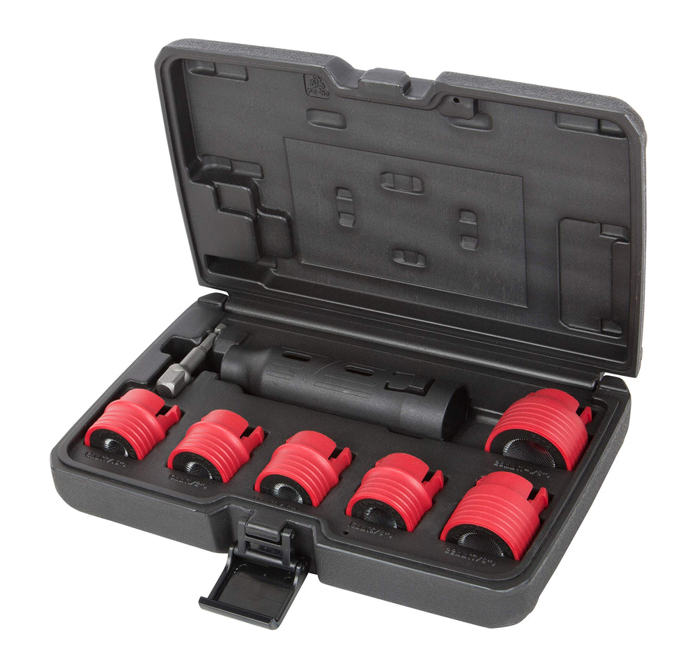 Steelman front packaging showing full 8-piece wheel stud cleaner set and adapter, quick rust removal