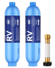 Stokk front view of RV water filter showing compact design and outdoor reliability