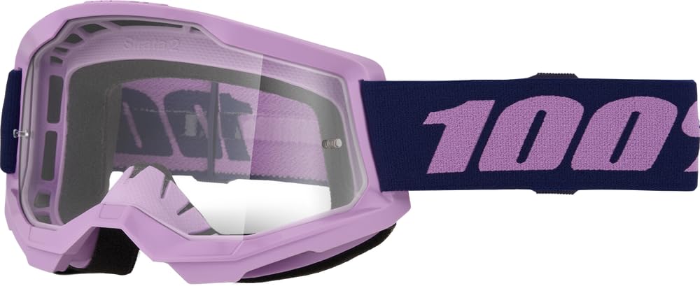 STRATA 2 goggle purple front view showing clear lens and secure fit