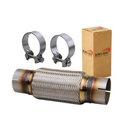 SUISFLXGRO front view of stainless steel flex pipe showing shape and fitment benefit