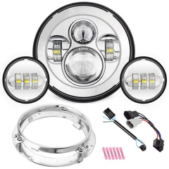 SUNPIE front view of 7-inch headlight showing design and chrome trim benefit improved visibility