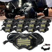 SUNPIE front packaging showing 12 magnetic rock light pods and cables, clear kit overview benefit