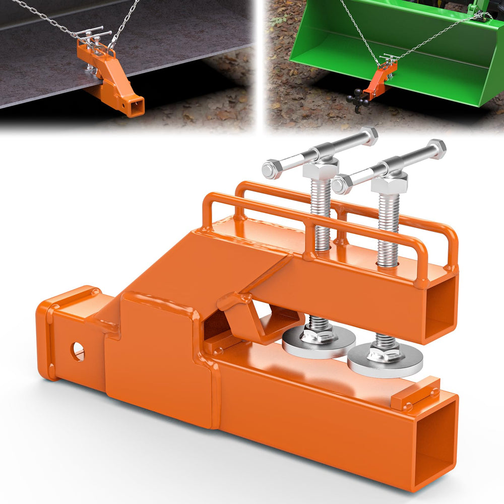 SUNSHINE FARMRE front view of clamp-on hitch showing robust 2" receiver and visibility benefit