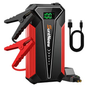 SuntNeew front view of jump starter showing compact design and quick starts